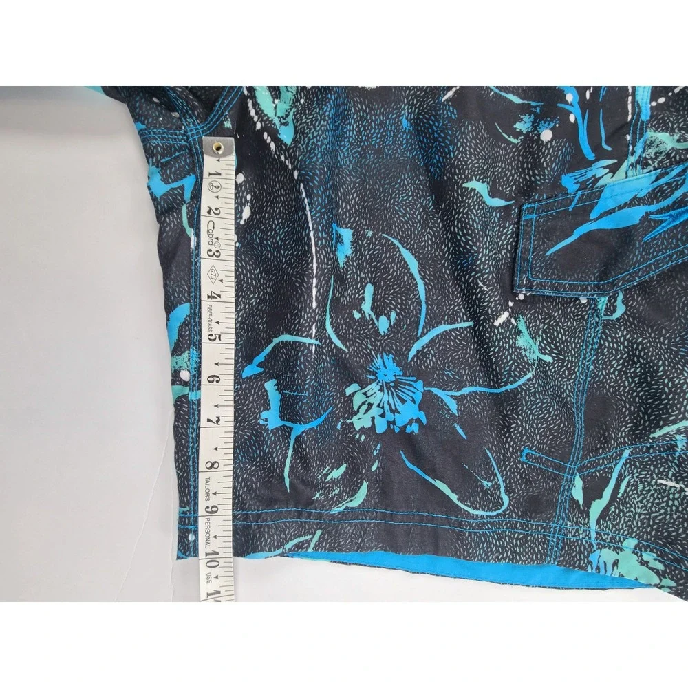 Speedo Swim Trunks Shorts Mens Large Black Blue Floral Mesh Lined Resort Summer